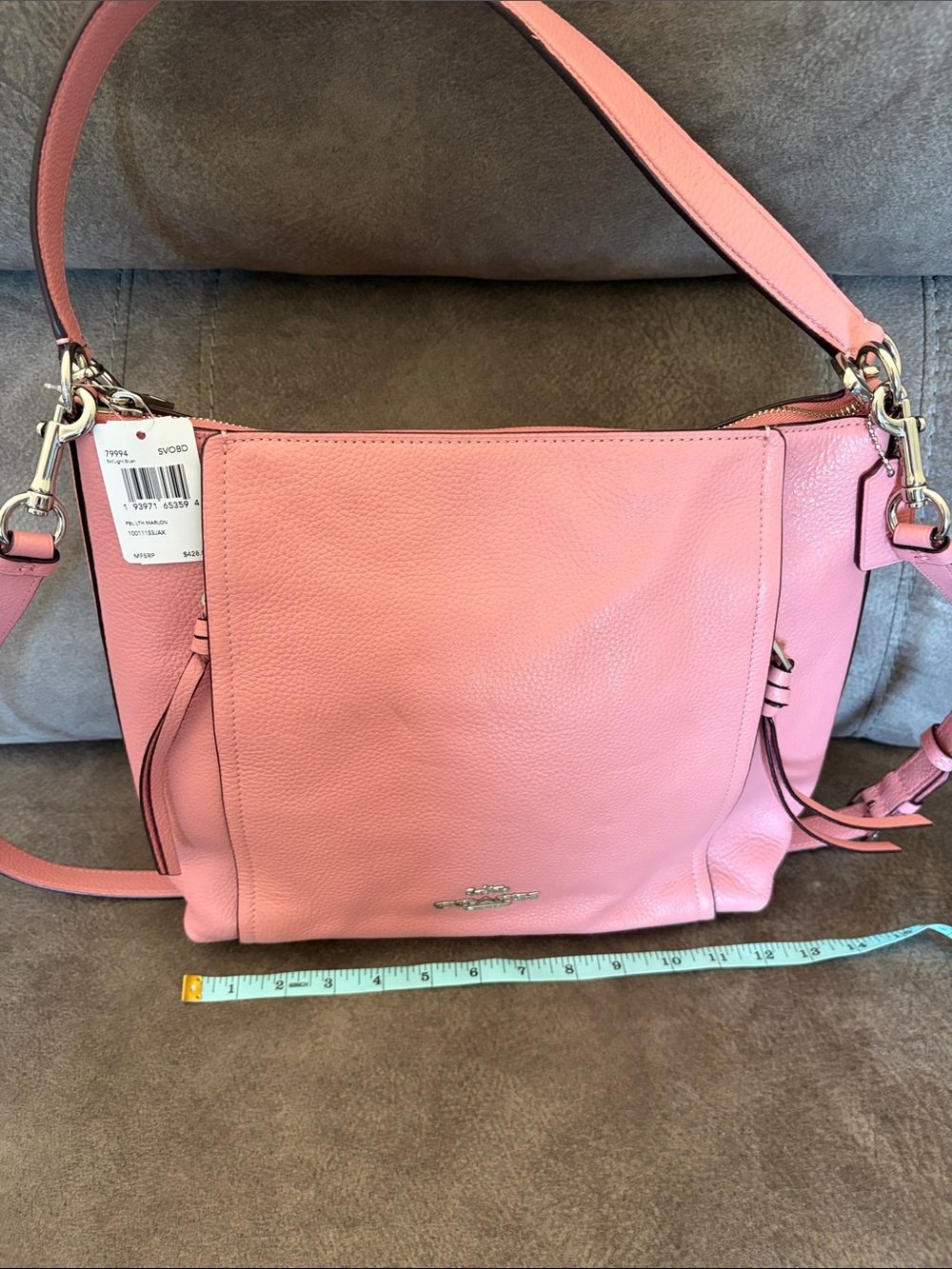 Coach Pink Pebble Leather Shoulder Bag with Adjustable Strap